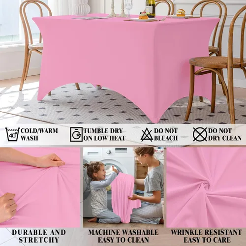 Miniatura 17 de Famstar Paño de Mesa Negro de 4 Pies de Elastano, Paño de Mesa Ajustado para Mesas Rectangulares, Fundas Elásticas Lavables Sin Arrugas