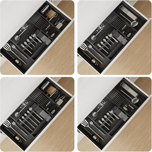 Miniatura 5 de Organizador de cajones de cubiertos de bambú, organizador de cajones de cocina grande expandible de 17.7-29.5 pulgadas, cubiertos de 5 a 8 ranuras