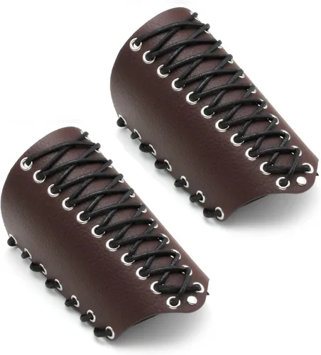 Miniatura 23 de MILAKOO 2 unids hombre negro cuero ancho guantelete pulsera de sujeción brazo armadura brazalete ajustable