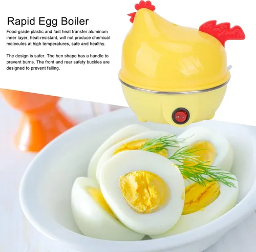 Miniatura 2 de Olla rápida para huevos, capacidad para 7 huevos, 350 W, olla eléctrica para huevos duros en forma de pollo con apagado automático, taza medidora