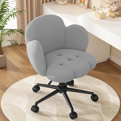 Miniatura 9 de Homkdom Silla de escritorio con ruedas, silla de tocador con respaldo, silla tapizada para oficina en casa, altura ajustable, sillas de tareas