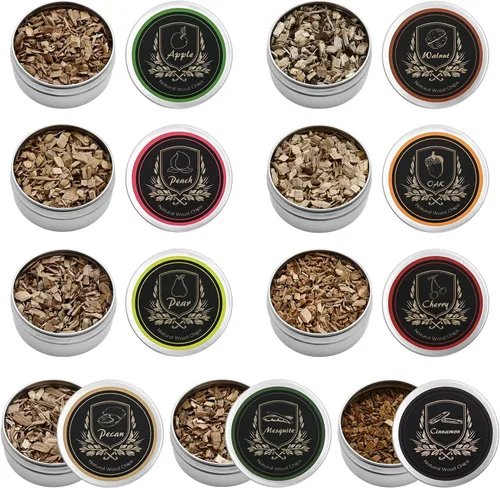 Miniatura 8 de Ahumador para bebidas con virutas de madera, 8 sabores de virutas de madera naturales incluyendo cereza, manzana, nogal, haya, pera, nuez, durazno