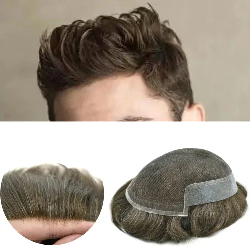 Miniatura 123 de Sistema de repuesto de cabello humano europeo con encaje frontal suizo para hombre, tupé para hombre, pieza de cabello, nudo blanqueado, línea #17