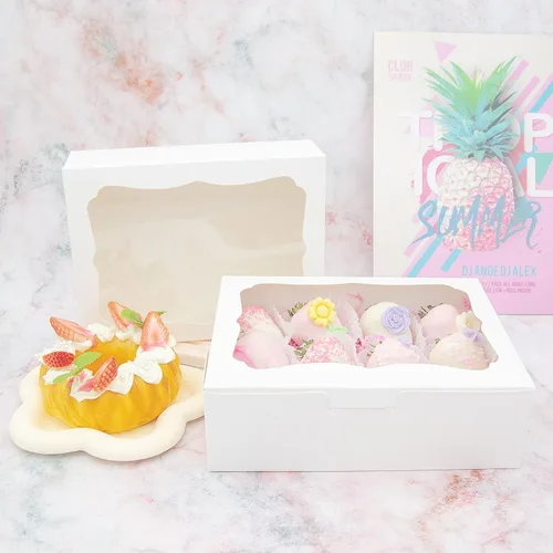 Miniatura 22 de 20 cajas blancas de panadería de 8 x 6 x 2.5 pulgadas, cajas de galletas con ventana, cajas de postre para galletas, pasteles, macarrones, donas