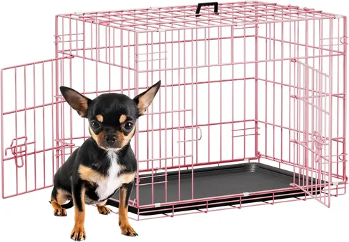 Miniatura 11 de FDW Jaula para perros con doble puerta, jaula plegable de alambre de metal de 36 pulgadas con bandeja extraíble y panel divisor, jaula para mascotas