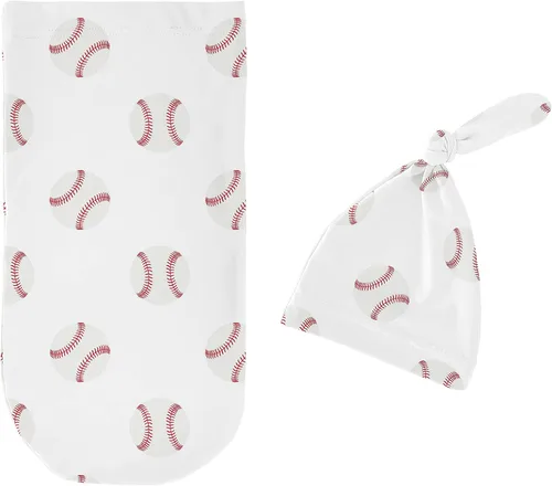 Miniatura 2 de Sweet Jojo Designs Juego de 2 gorros de béisbol para bebé, saco de dormir de punto elástico para bebé, recién nacido, saco de dormir, saco