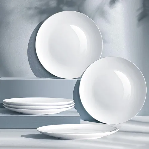 Miniatura 2 de YFWOOD Juego de 6 platos llanos de cerámica, juego de vajilla de cocina de 10.5 pulgadas, vajilla redonda contemporánea de porcelana, apta