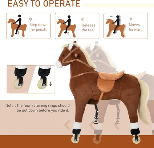 Miniatura 4 de Qaba Caballo caminante para niños con ruedas fáciles de rodar, cuerpo suave y abrazable y un tamaño grande para niños de 5 a 16 años