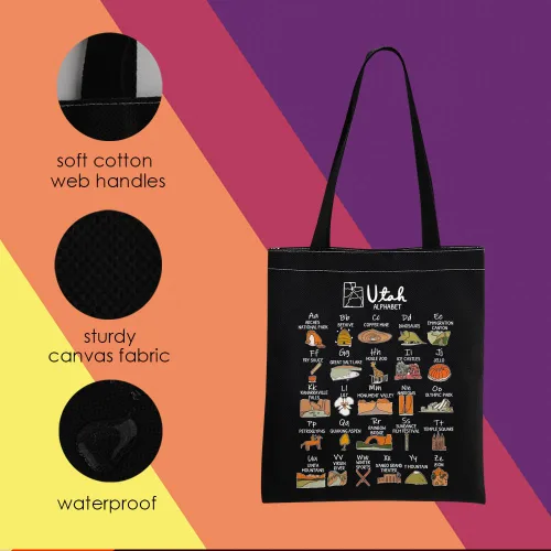 Miniatura 3 de MNIGIU Utah Tote - Bolsa de hombro de regalo de boda del estado - Reutilizable, Bolso tote negro Utah, Grande
