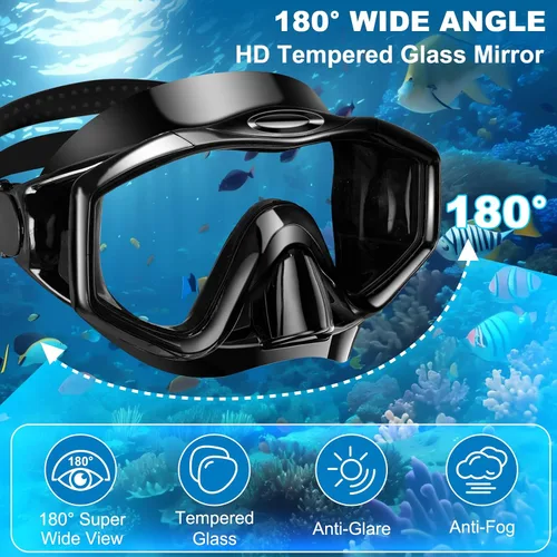 Miniatura 3 de Juego de snorkel para adultos, paquetes de esnórquel panorámico antivaho con esnórquel seco y gafas de natación para buceo, natación y esnórquel