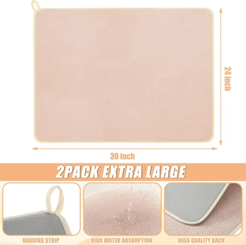 Miniatura 2 de Hushee Paquete de 2 tapetes extra grandes para secar platos, de microfibra, absorbentes, para secado de platos, tapetes escurridor de platos de gran