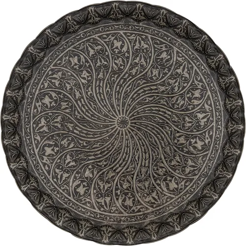 Miniatura 10 de Alisveristime Bandeja turca otomana para servir té y café, 11.8 pulgadas, bandeja ondulada de zamac con motivos tradicionales, disponible en cinco