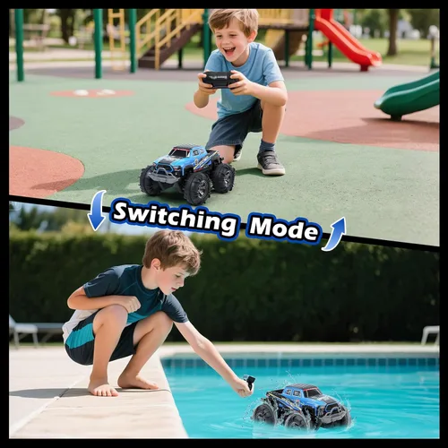 Miniatura 5 de QXHOL - Camión monstruo impermeable RC con gesto, vehículo de control remoto de 4WD anfibio controlado a mano para niños, vehículo todo terreno