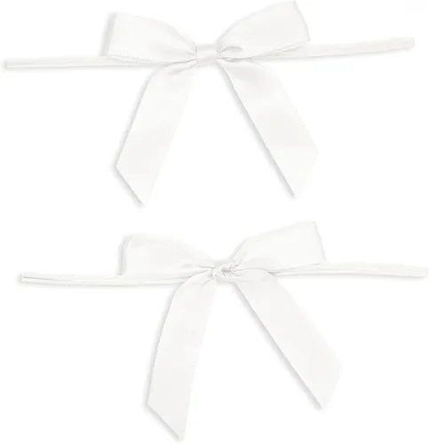 Miniatura 6 de Juvale Lazos para atar torcidos, 100 unidades, cinta de satén blanca, 3 x 2.5 pulgadas, lazos de regalo preatados, lazos para pasteles