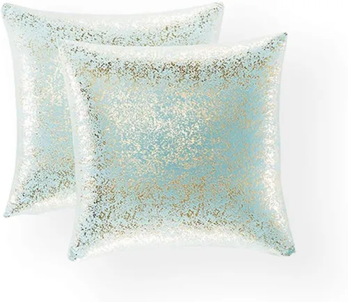 Miniatura 75 de Xinrjojo Juego de 2 almohadas brillantes en negro y dorado, almohadas suaves y brillantes decorativas, juego de fundas de almohada cuadradas negras