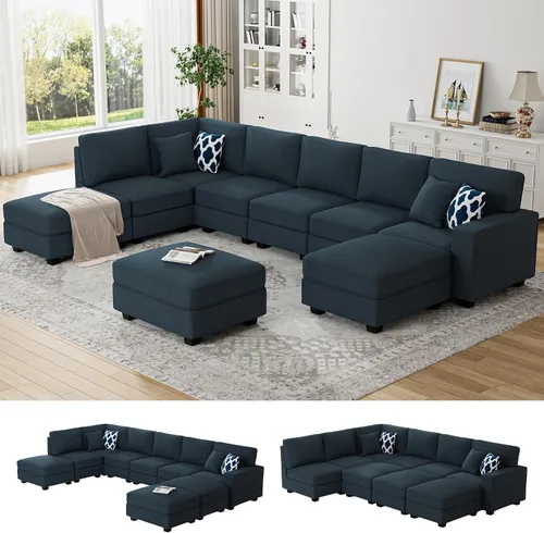 Miniatura 12 de Legend Vansen - Sofá modular seccional en forma de U con otomano, moderno, reversible, de esquina, para sala de estar (Créma, Sofá en forma de U-3)
