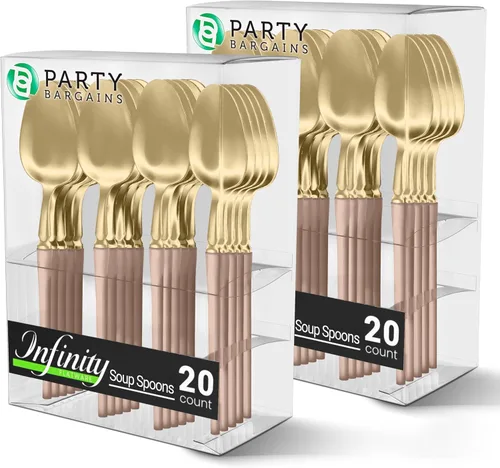 Miniatura 18 de Party Bargains Juego de cubiertos negros de plástico desechable, utensilios de diseño moderno infinito, paquete de 40: 16 tenedores, 8 cuchillos, 16