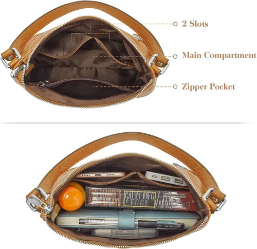Miniatura 4 de S-ZONE Monederos pequeños de cuero para mujer, bolsos de hombro y bolsos con bolsillo exterior, Marrón