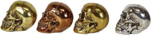 Miniatura 6 de Ebros Gift Pirate's Loot Island of Treasure - Juego de 4 mini figuritas de calaveras de latón y cobre en tono plateado metálico, cráneo, cráneo