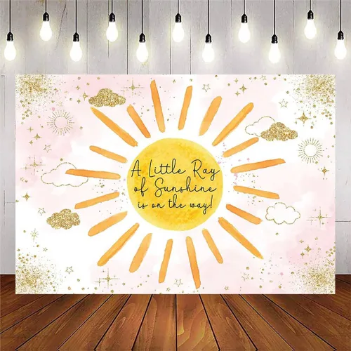 Miniatura 5 de Avezano Sunhine - Telón de fondo de baby shower para bebé niño Un pequeño rayo de sol está en camino, fondo fotográfico con purpurina, nube
