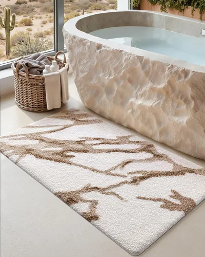 Miniatura 12 de DEXI Alfombra de baño de 17 x 30 pulgadas, suave y absorbente, antideslizante, lavable a máquina, alfombra de baño para suelo de ducha, bañera, Beige