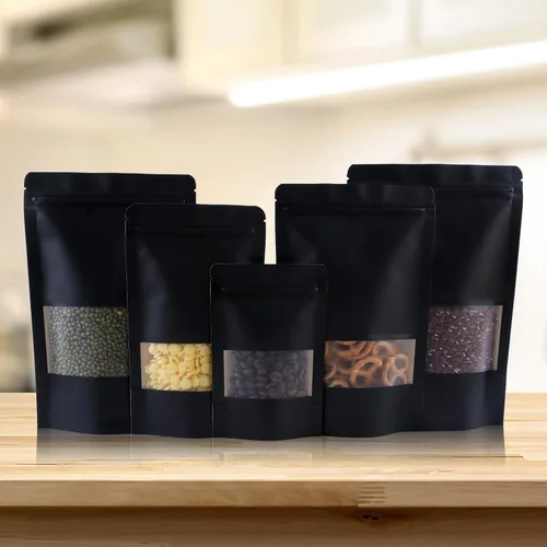 Miniatura 6 de 100 bolsas resellables, bolsas de papel kraft verticales con ventana mate, bolsas de almacenamiento de alimentos con cierre de cremallera
