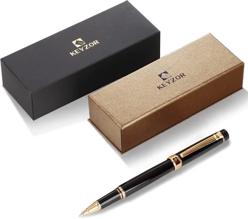 KEYZOR Bolígrafo de escritura de lujo con repuesto Schmidt,Pluma de metal de borde de oro de 24 quilates,Set de regalo de pluma de lujo para hombres