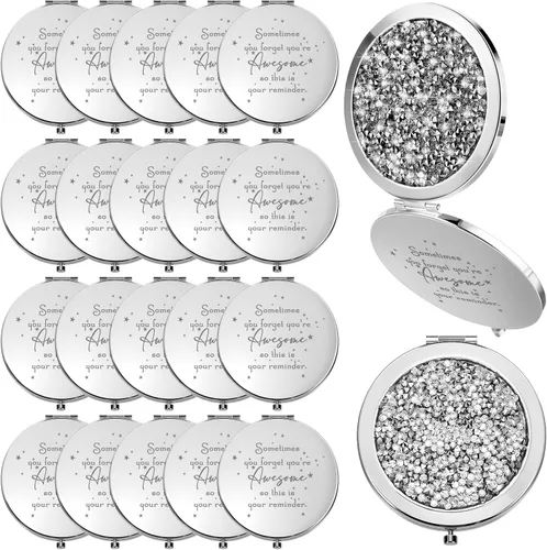 Miniatura 18 de Roowest 10 piezas de espejo compacto de regalos para mujeres, Sometimes You Forget Your Awesome Bulk Apreciation Party Favores para empleados, Oro