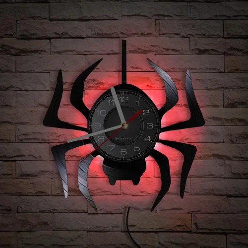 Miniatura 3 de Reloj de pared LED de araña negra de 12 pulgadas con 7 colores cambiantes, tarántula silenciosa, cuarzo, sin tictac, reloj de pared, moderno