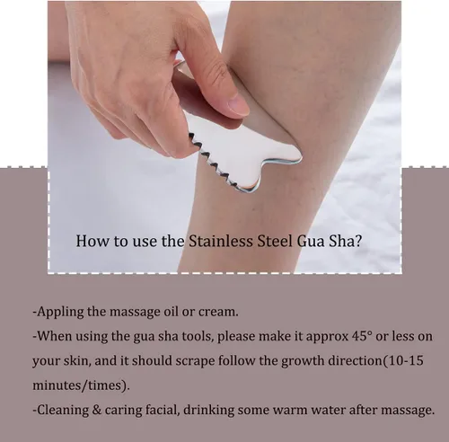 Miniatura 6 de wuyaoyao Herramienta facial Gua Sha de acero inoxidable de 4 filos, herramienta de masaje de raspado Gua Sha, herramientas para anticelulitis