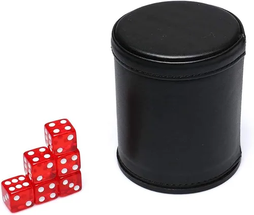Miniatura 4 de Juego de dados de cuero sintético, interior de terciopelo rojo, silencioso, con 6 dados de puntos translúcidos rojos para mentirosos, dados Farkle