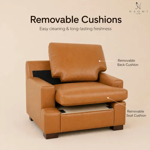 Miniatura 6 de Naomi Home Siggy - Silla decorativa de piel auténtica de 400 libras de capacidad, relleno de cojín de plumas de ganso para comodidad similar a una