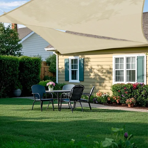 Miniatura 7 de Toldo triangular derecho, color beige, 8 x 13 x 15 pies, tela permeable al aire, toldo resistente para patio, jardín, al aire libre