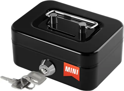 Miniatura 11 de Caja de dinero con cerradura y bandeja de dinero, caja de dinero de metal, caja grande para dinero 9.84 x 7.87 x 3.54 pulgadas, color negro