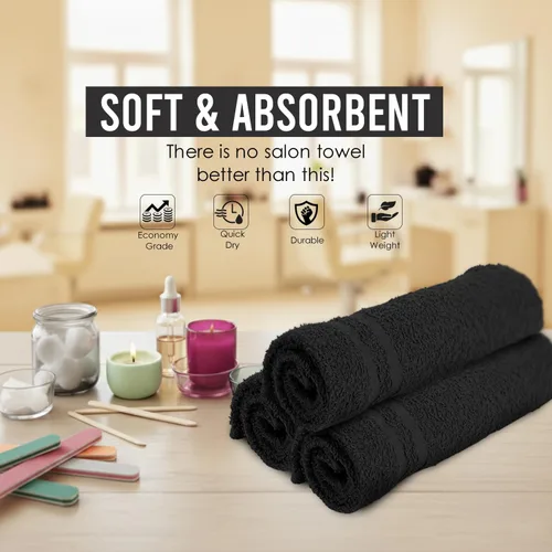 Miniatura 3 de Toallas de salón – Paquete de 50 toallas de mano negras 100% algodón Toalla de spa – 16x27 pulgadas Altamente absorbable Toallas faciales