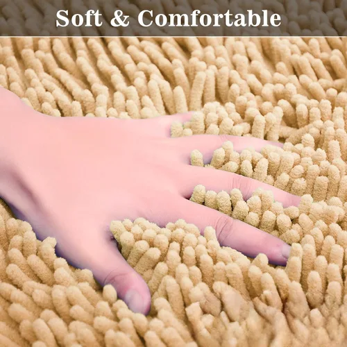 Miniatura 4 de Alfombra de baño semicírcula, de chenilla, de color beige, absorbente de agua, lavable para niños, alfombra de baño y ducha (19.2 x 31.1 pulgadas)