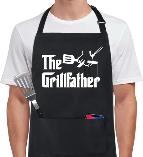Miniatura 10 de Xornis Delantal de Algodón 100% Divertido con 2 Bolsillos para Hombres y Mujeres, BBQ, Asado, Babero Ajustable, Delantales Negros, Regalos, Cocina