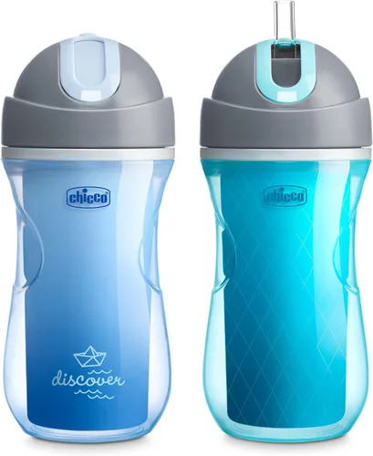 Chicco Taza con tapa abatible y popote 9oz | Taza para bebés con aislamiento, cuenta con popote de silicona suave | Válvula a prueba de derrames |