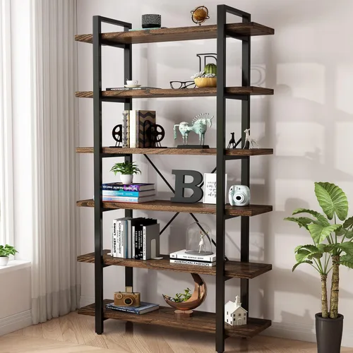 Miniatura 10 de Estantería de 3 niveles moderna rústica abierta, estantería de oficina de madera maciza, estanterías de madera y metal, unidad de estanterías