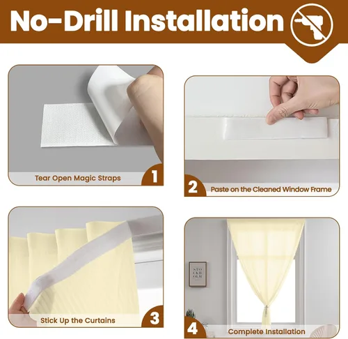 Miniatura 6 de Cortinas traslúcidas de gasa beige, autoadhesivas, con filtro de luz de privacidad, para el hogar, cortina portátil sin taladrar