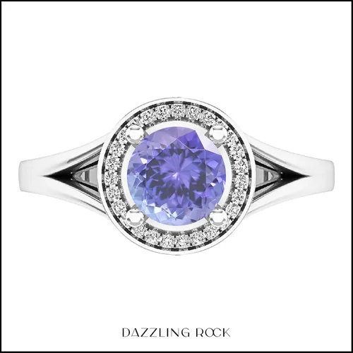 Miniatura 67 de Dazzlingrock Collection Anillo de compromiso redondo de 0.276 in con halo de diamante blanco y vástago dividido para ella en oro macizo de 14