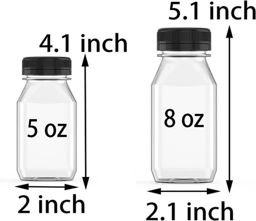 Miniatura 2 de Hulless 5 Piezas Botellas de Plástico para Jugo de 8 Onzas con Tapas Negras, Contenedores de Bebidas Adecuados para Jugo, Batidos, Leche y Bebidas