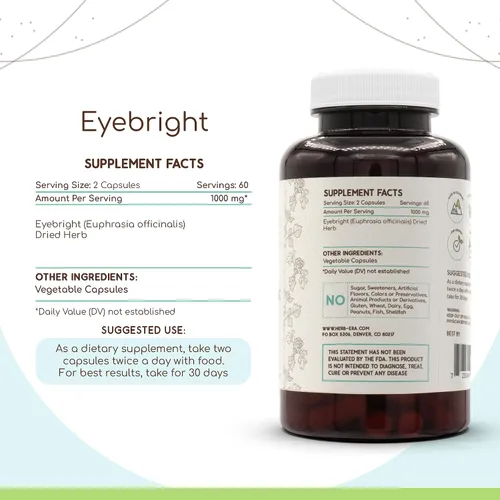 Miniatura 2 de HerbEra Eyebright 120 cápsulas, 500 mg, cultivado responsablemente hecho con hierbas secas Eyebright (Euphrasia spp.) (120 cápsulas)