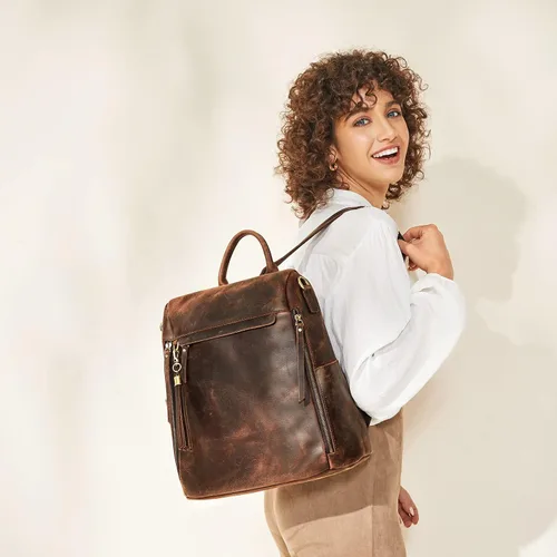 Miniatura 2 de S-ZONE Mochila vintage de cuero genuino para mujer con bolso de mano, Classic