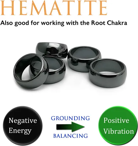 Miniatura 37 de Morchic - Anillos unisex de piedras de hematita, para equilibrar ansiedad, chakra raíz, (paquete de tamaños mixtos)