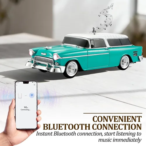 Miniatura 2 de Altavoz Bluetooth retro en forma de automóvil, calidad de sonido de alta definición, emparejamiento TWS, múltiples salidas de interfaz, altavoz Verde