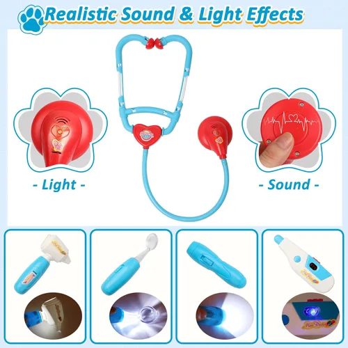 Miniatura 2 de Liberry Kit de médico para niños pequeños de 3, 4, 5, 6 años, 28 piezas con juguete para perro, estetoscopio y disfraz de disfraz, regalo médico