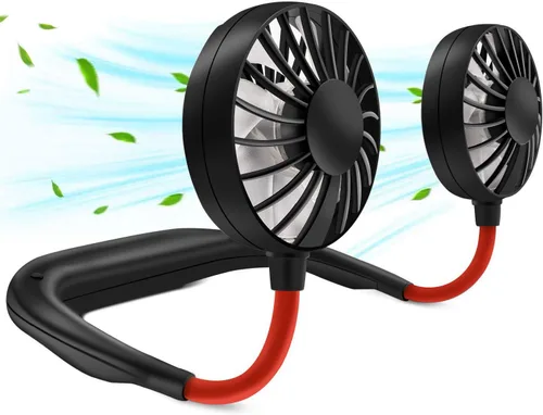 RJVW Ventilador de cuello portátil, manos libres, para colgar en el cuello, ventilador deportivo USB recargable (3 velocidades ajustables),