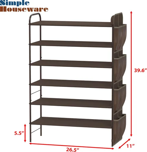 Miniatura 3 de Simple Houseware Organizador de almacenamiento para zapatos de 6 niveles con bolsa lateral para colgar, bronce