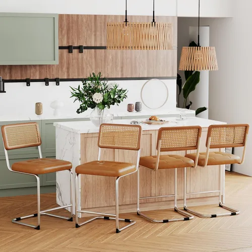 Miniatura 22 de Alunaune Juego de 2 sillas de comedor modernas de mediados de siglo, sillas de cocina tapizadas de ratán natural, sillas laterales sin brazos